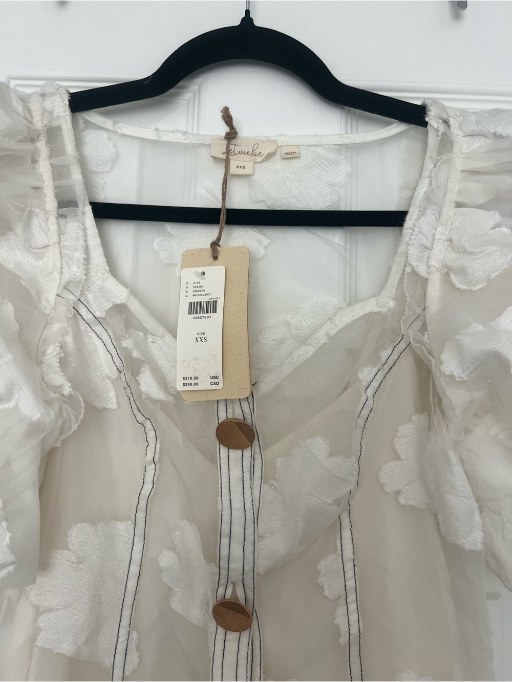 NWT Anthropologie Let Me Be Puff-Sleeve Sheer Midi Dress-White, Size XXS - Picture 5 of 10